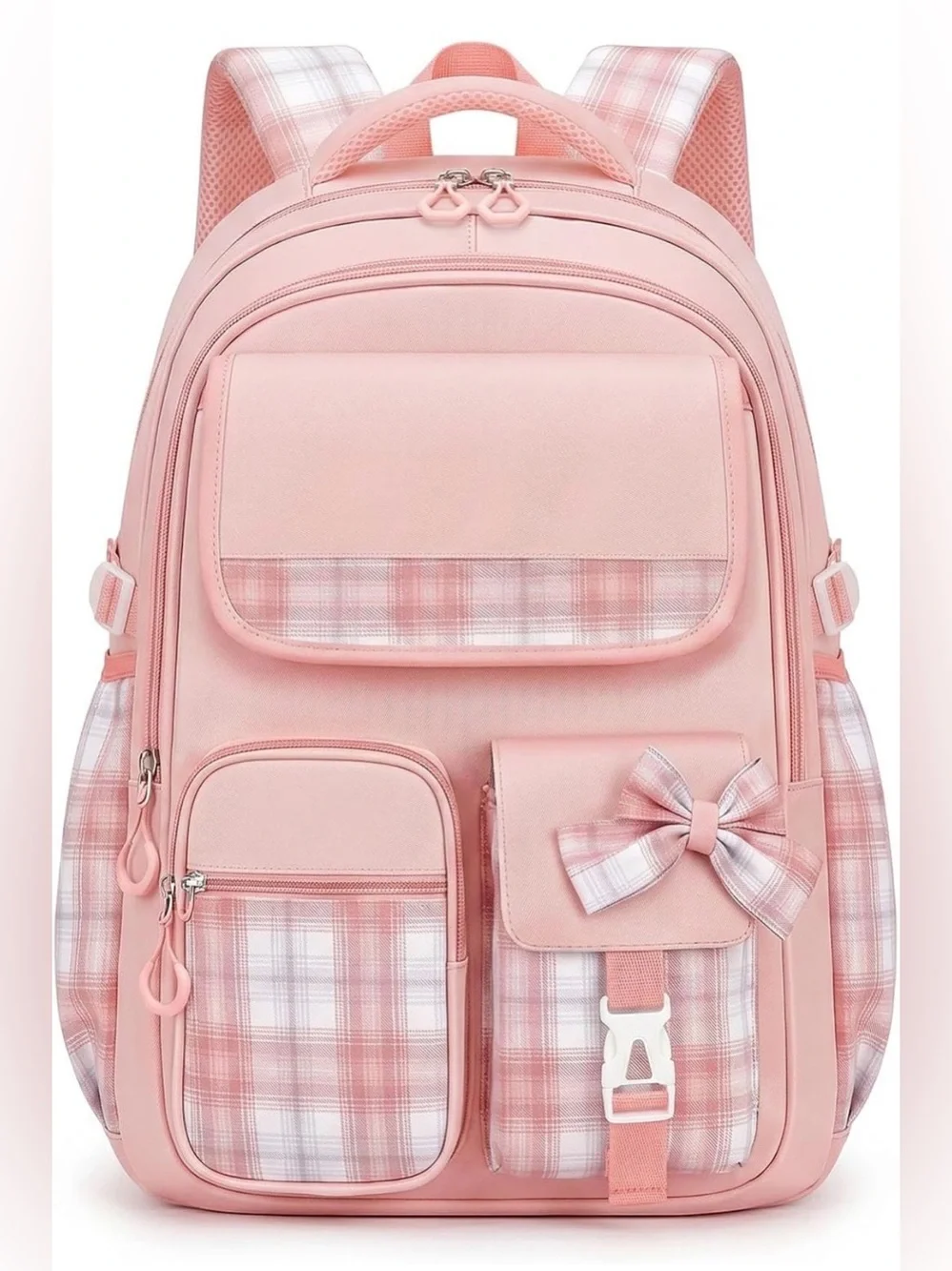 Pink Plaid Bow Backpack